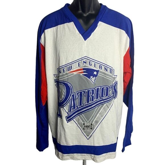 Vintage 90s Mens NFL Patriots T Shirt XL White Long Sleeve Monday Night Football - Picture 1 of 9